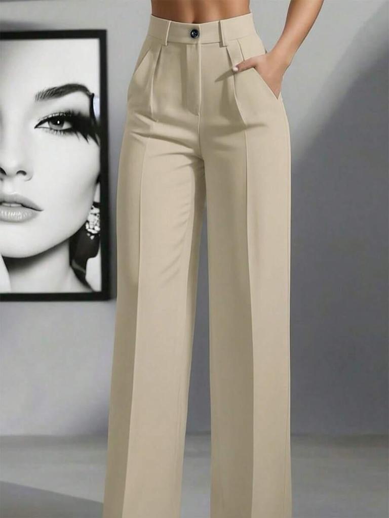 Women's High Waist Solid Color Casual Long Pants with Pockets