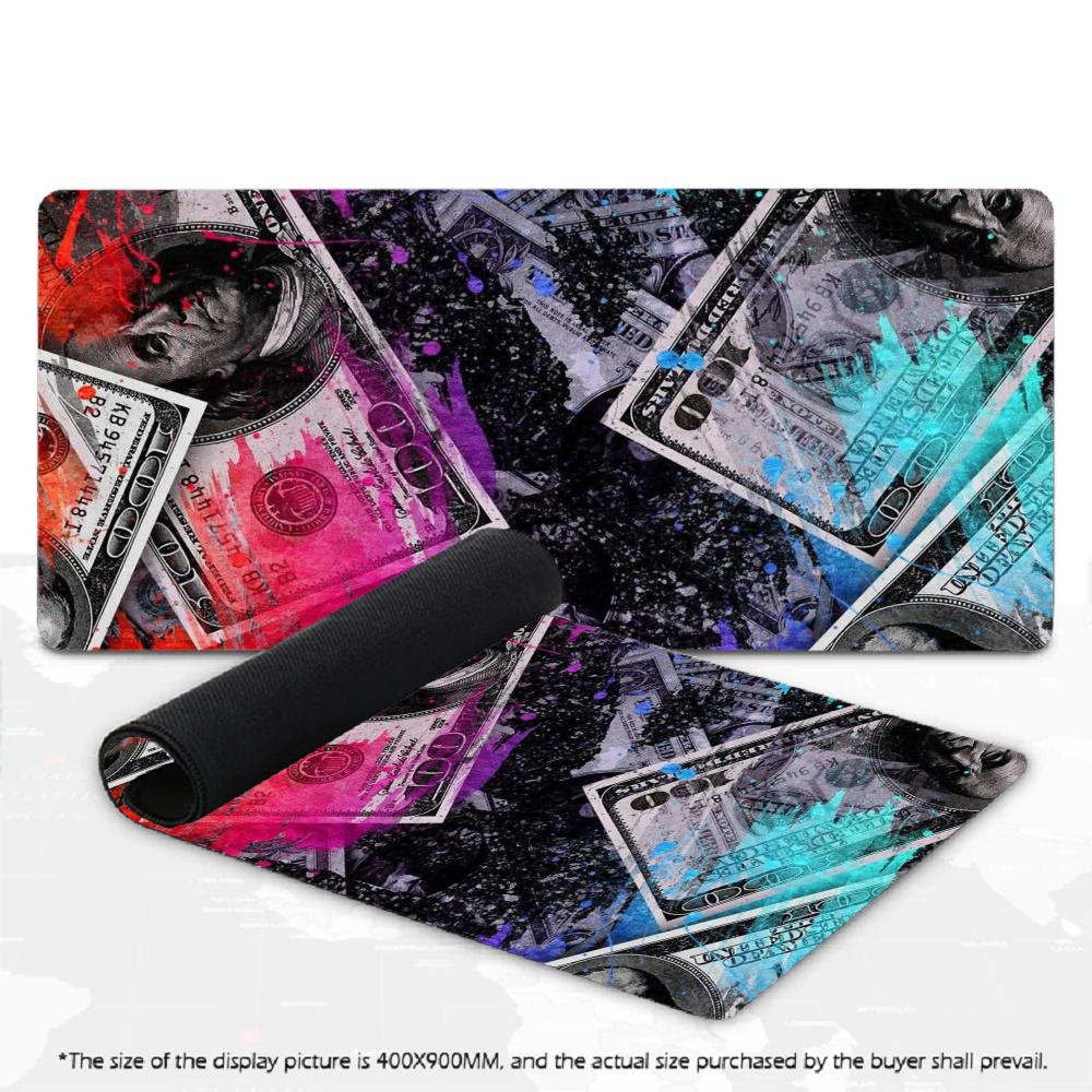 XXL Gaming Mouse Pad 100 Dollar Bill Gold Crypto Stock Neon Abstract Cash Print Anti Slip Rubber Desk Mat For Trader Gamers
