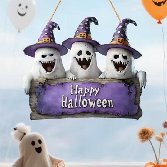 Halloween Gnome Door Sign Wooden Boo Gnome Hanging Sign Rustic Happy Halloween Ghost Sign for Farmhouse Front Door Porch Wall Decoration