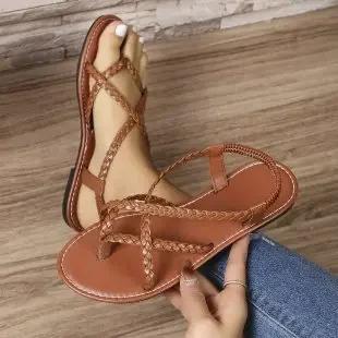 

Women s Woven Flat Sandals European American Fashion Lightweight Comfortable Casual Shoes Outdoor Vacation Beach Shoes 36 коричневый