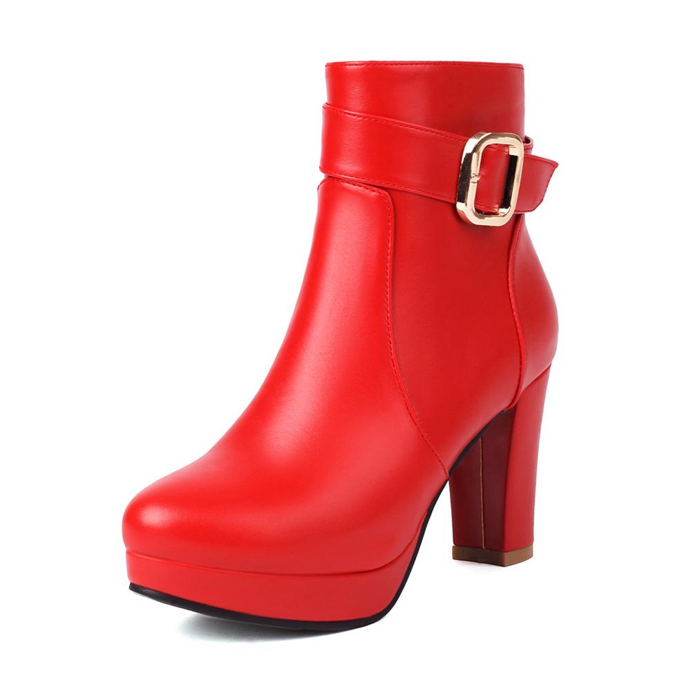 Winterwärme Damen Runde Zehen Leder Klobige Hohe Absätze Reißverschluss Designer Mode Mädchen Lässiger Plateau-Schuh Große Größe