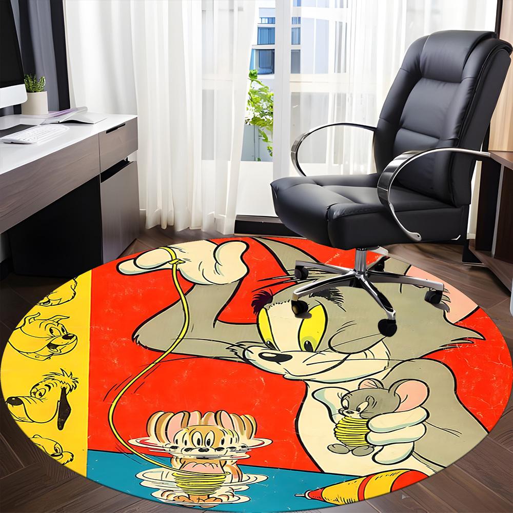 1 ks kulatý koberec Tom a Jerry do kanceláře, pod kancelářské židle, do ložnice, obývacího pokoje, domácí dekorace, dekorace místnosti, k dispozici v různých velikostech
