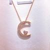Exquisito Collar con Colgante de Luna Corazón de Plata de Ley Chapado en Oro con Diamantes