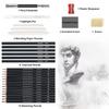 20/38/42/48 Pcs Sketch Pencil Set Sketching Kit Roll Up Canvas Wrap Bag Drawing Art Supplies Charcoals Kneaded Eraser PencilCase