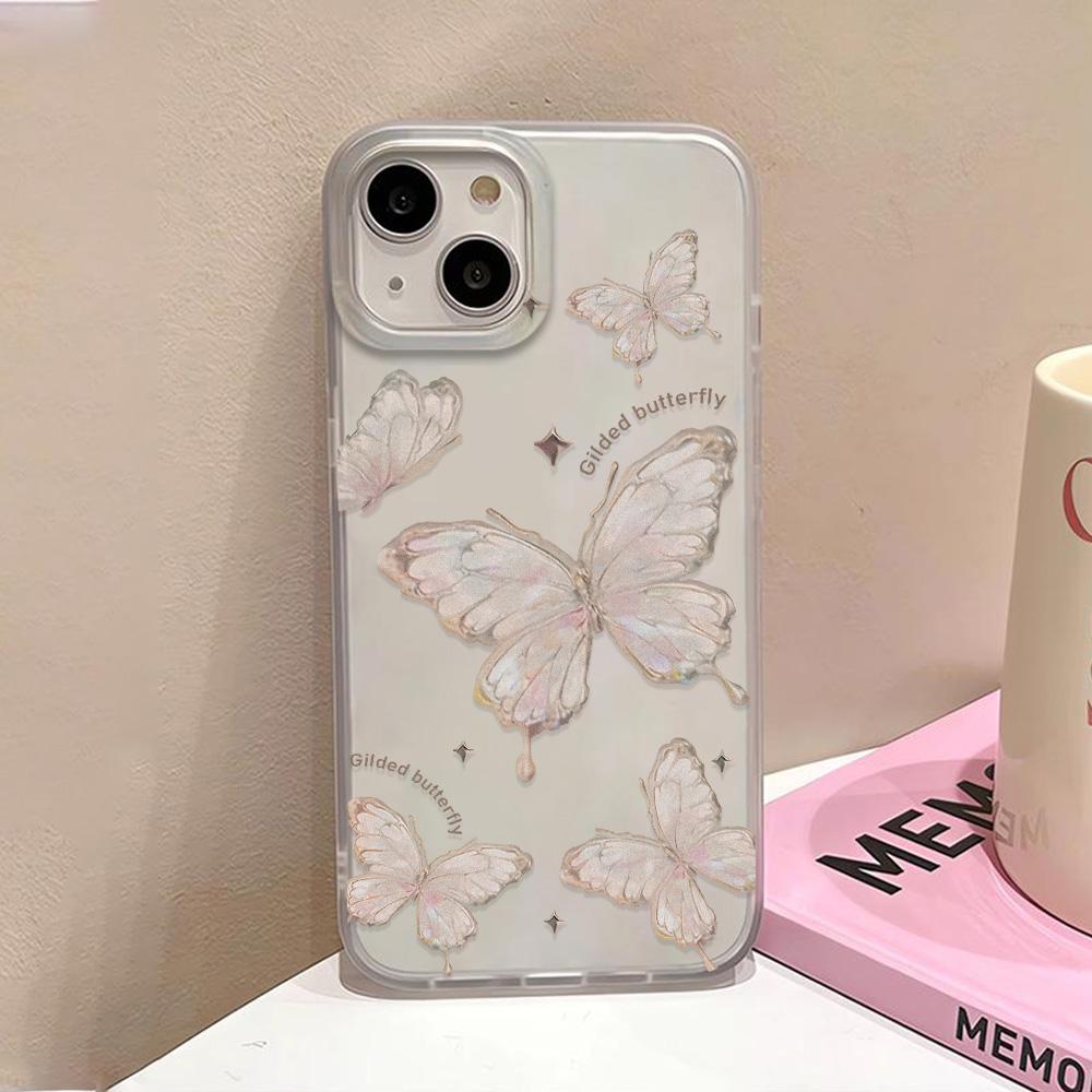 Gold Butterfly Soft TPU Case For iPhone 13 11 12 14 15 16 Pro Max Funda iPhone 12 13 Mini 16 Plus Translucent Clear Phone Cover