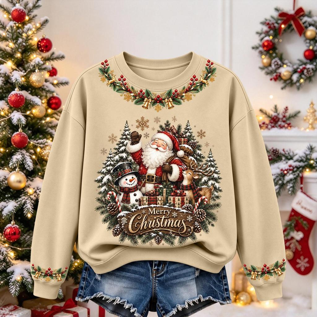 Women's Christmas Print Long Sleeve Top Casual Comfortable Fall Winter Shirt