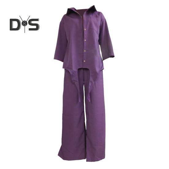 Women's Cotton-Linen Two Piece Outfit Long Sleeve Lapel Button Down Top Matching Wide Leg Pants Casual Loungewear Set
