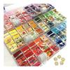 Angelicate Tsumami Zaiku Chirimen Fabric Pre-cut Squares with Felt Backing - 140 Pieces (3cm) In 14 Colors (5 Solid, 9 Patterns) + 20 Bases, Plastic