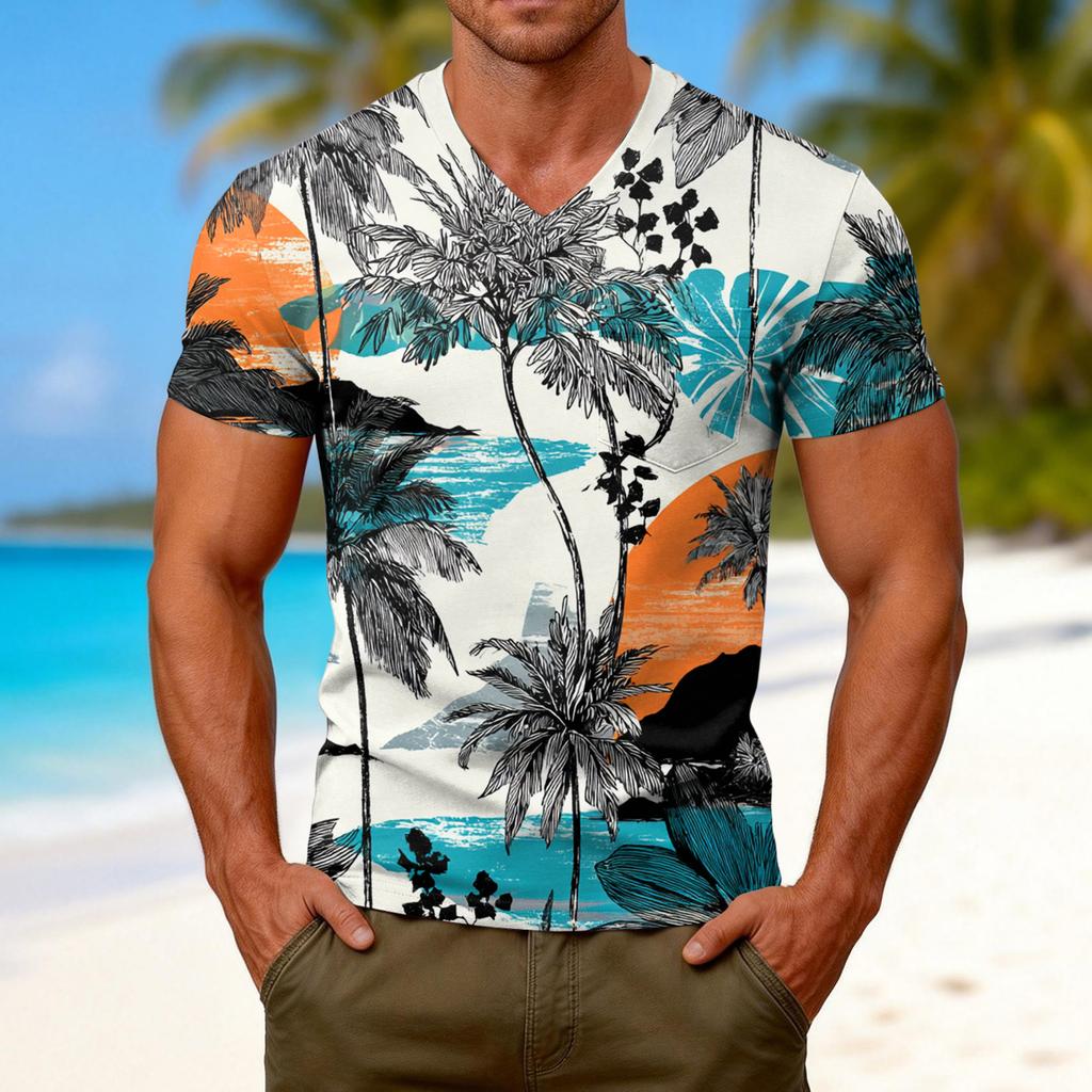 Men's Fashion Printed V-Neck Short Sleeve T-Shirt
