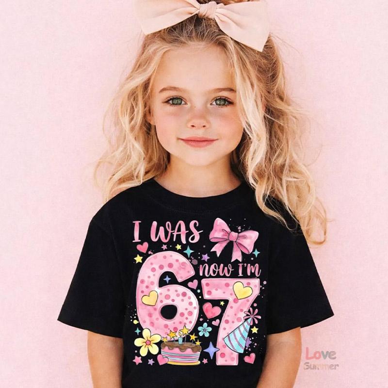 

Футболки для девочек и мальчиков 4-14 лет Футболка с принтом цифры 67 Повседневная Итальянский Мозголом Летний топ Забавный подарок для повседневной носки 100