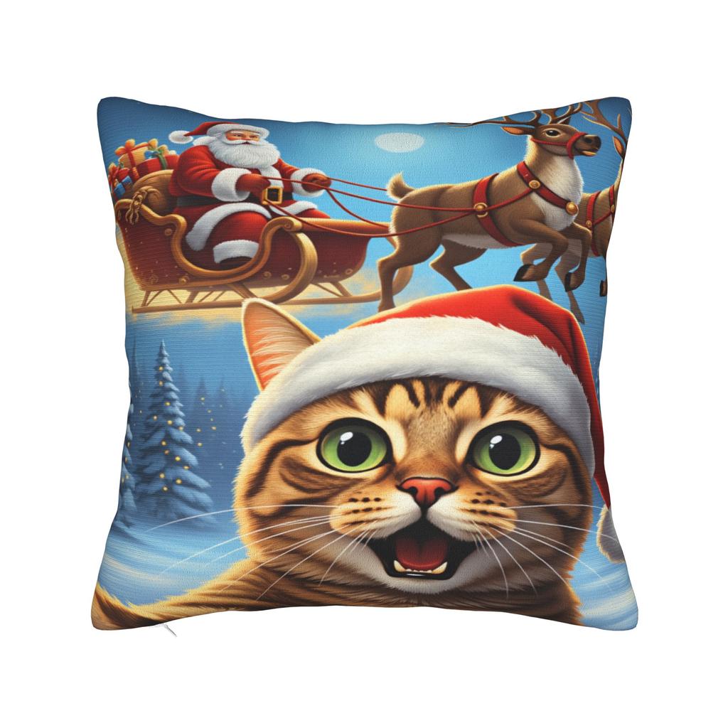 Cat Selfie with Santa Xmas  Pillow Case  Funny Pillow Cover Print Pillowcases For Wedding Party Home Decor