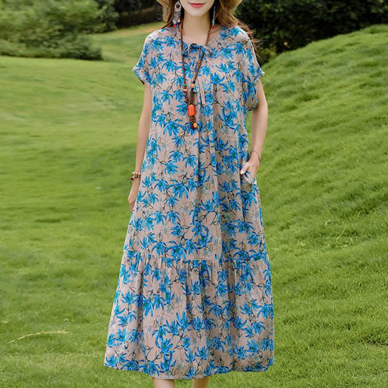 Women's Plus Size Floral Print Short Sleeve Maxi Dress, Loose Casual Summer Sundress (XL-5XL)