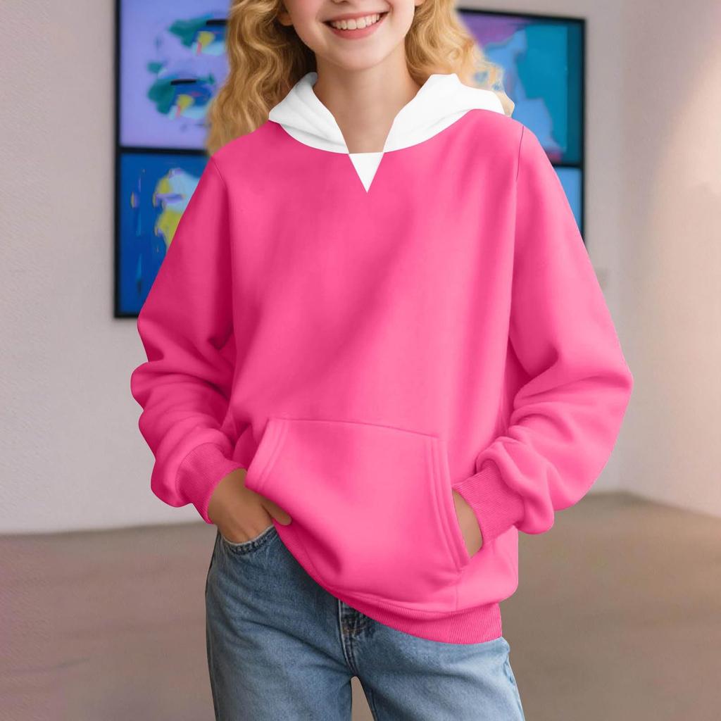 Winter Boy And Girls Solid Color Long Sleeved Hooded Sweatshirt Tops