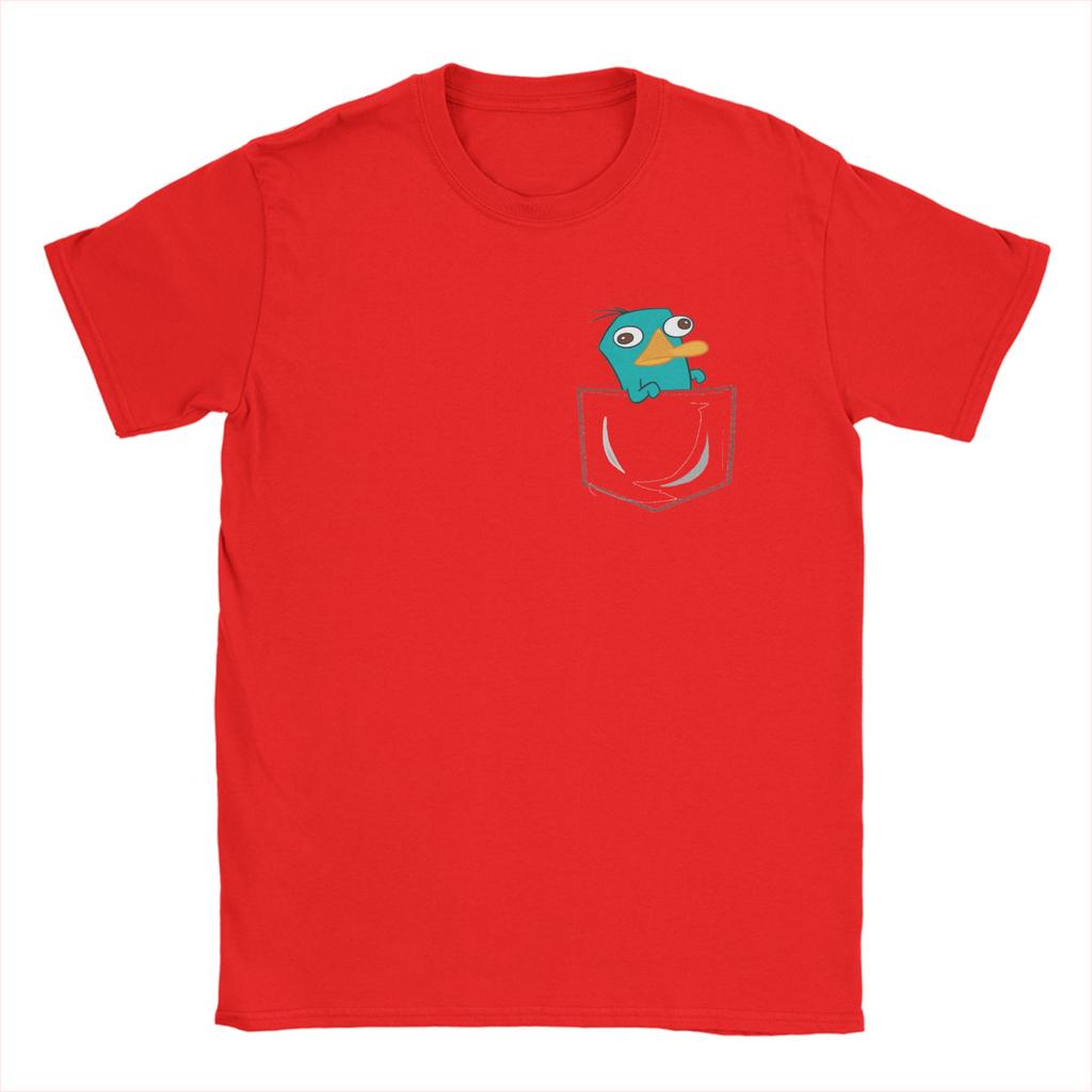 Perry the Platypus Pocket TShirt for Unisex Fun Pure Cotton Tee Shirt Round Neck Short Sleeve T Shirt Big Size Clothing