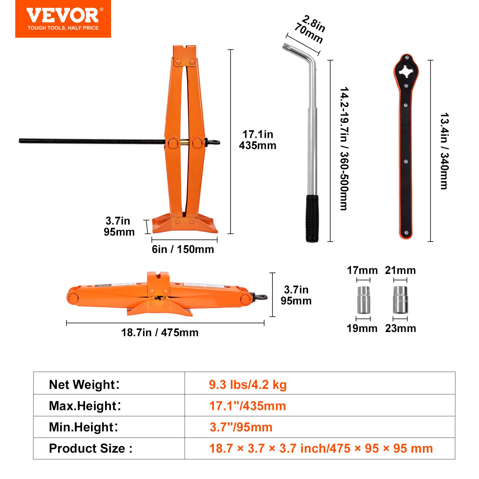 SucceBuy Scissor Jack 2.5 Ton Scissor Car Jack 3.7 -17.1 Lifting Range Scissor Lift Jack Portable Tire Jack for Car Truck SUV 2.5 T