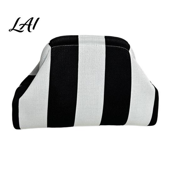 Portable Toiletry Bag Woven Striped Clutch Purse for Woman Large Capacity Cosmetic Pouch Knit Dumpling Bag Kiss Lock Handbag Evening Party Storage
