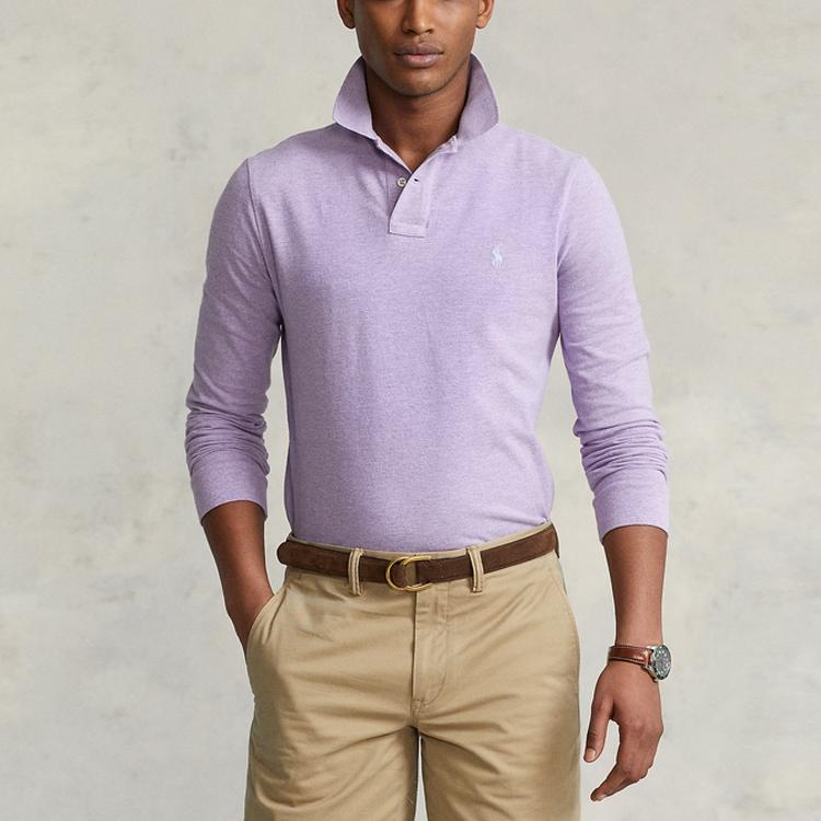 Polo Ralph Lauren SS22 Solid Cotton Slim Fit Long Sleeve Polo Shirt Men tops Purple MNPOKNI16821799-500