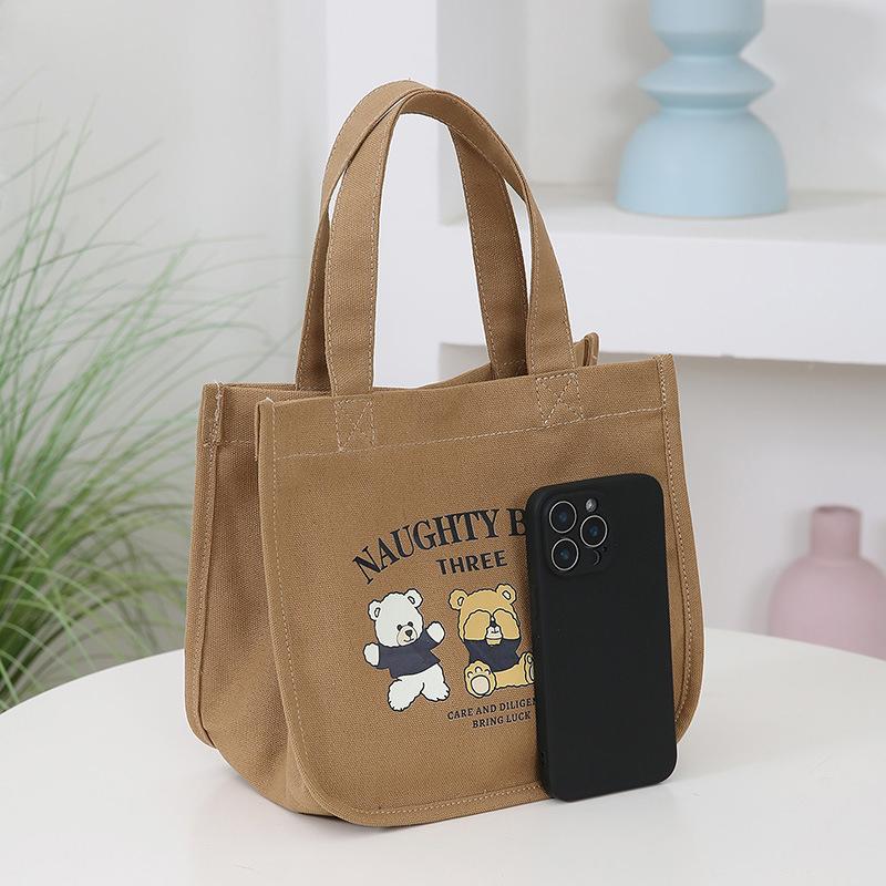 Cartoon Cute Printed Pattern Canvas Handbag Office Worker Lunch Bag Tote Bag Picnic Drink Bag Portable Outdoor Food Bags
