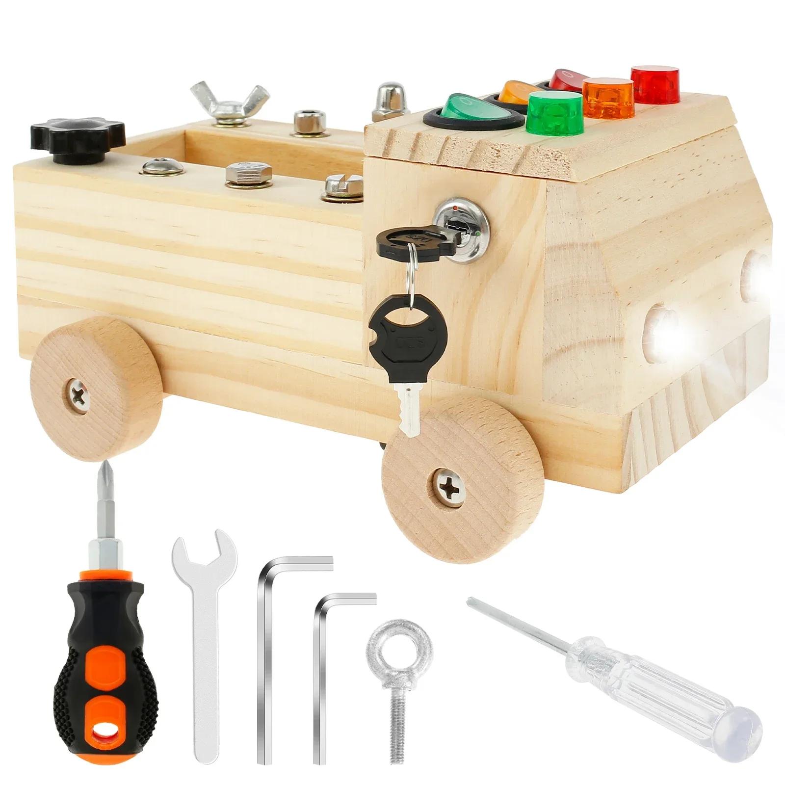

Portable Travel Screwdriver Slabboard Educational Learning Toys Kids Gifts Wooden Montessori Slab LED Light Switch Sensory Toy
