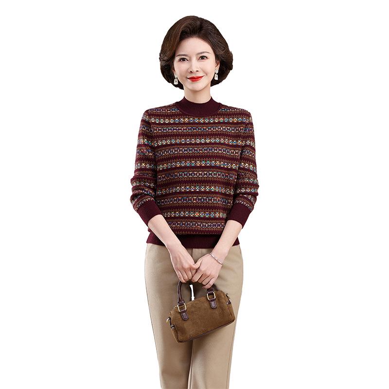 Mother's Winter Plus Velvet Sweater: Stylish, Fashionable, and Warm Base Layer for Middle-Aged and Elderly Women.