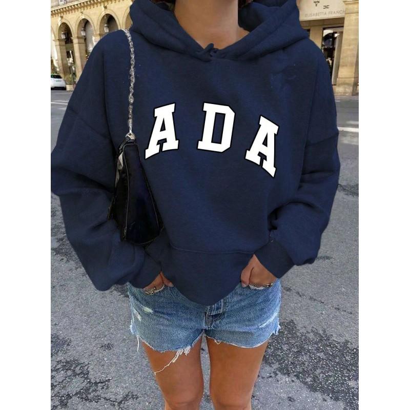 Womens Loose Fit Hooded Sweatshirt Letter Print Casual Streetwear Pullover