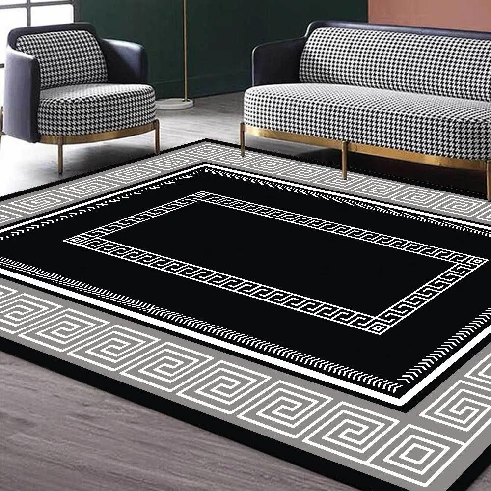 Luxury Carpet for Living Room Modern Black White Geometric Non-slip Lounge Soft Rugs Decoration Home Bedroom Floor Door Mat