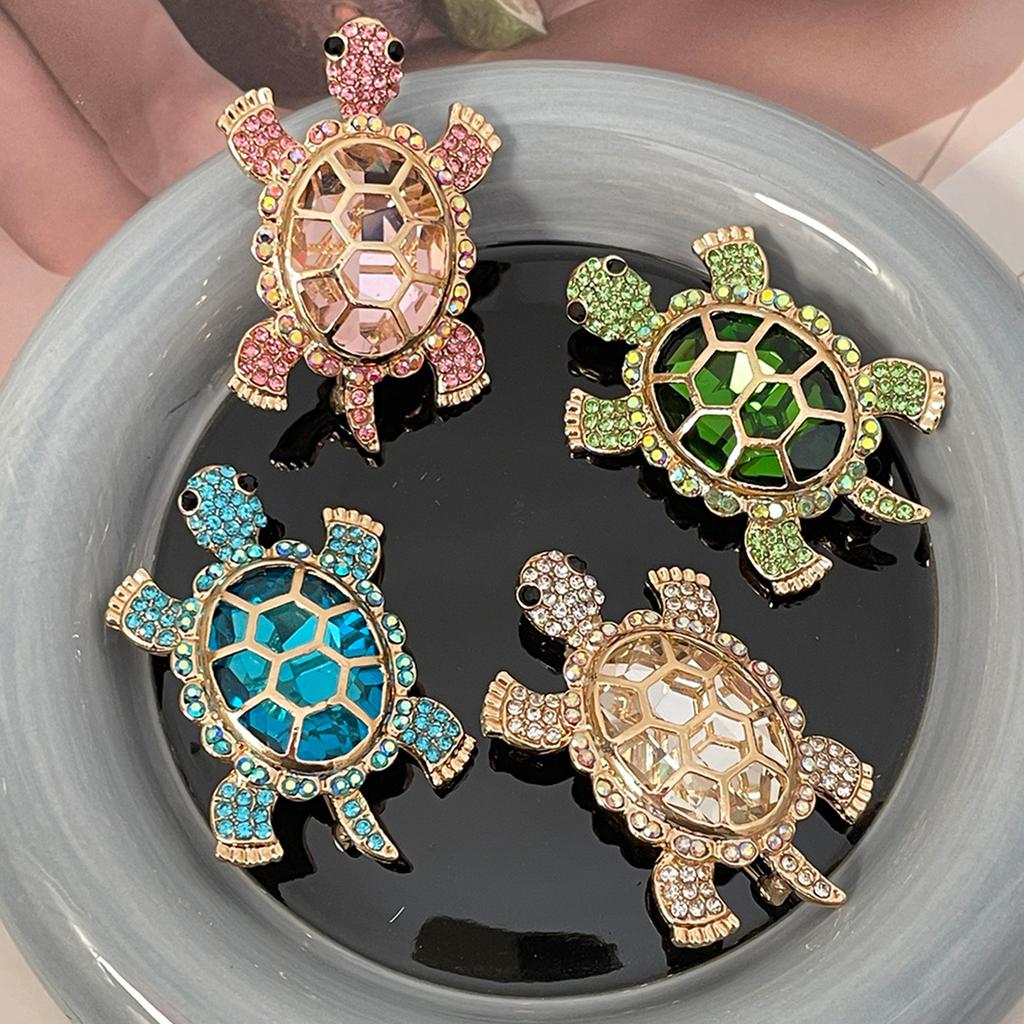 Crystal Studded Turtles Brooch With Secure Clasp Hypoallergenically Alloy Lapel Pin Jewelry For Parties Travel Gifts