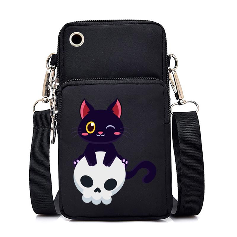 Ženy Mini taška na mobil Kreslená dýně Cat Crossbody Kabelky Halloween Muži Tote Peněženka Peněženka Taška přes rameno Kabelky pro teenagery