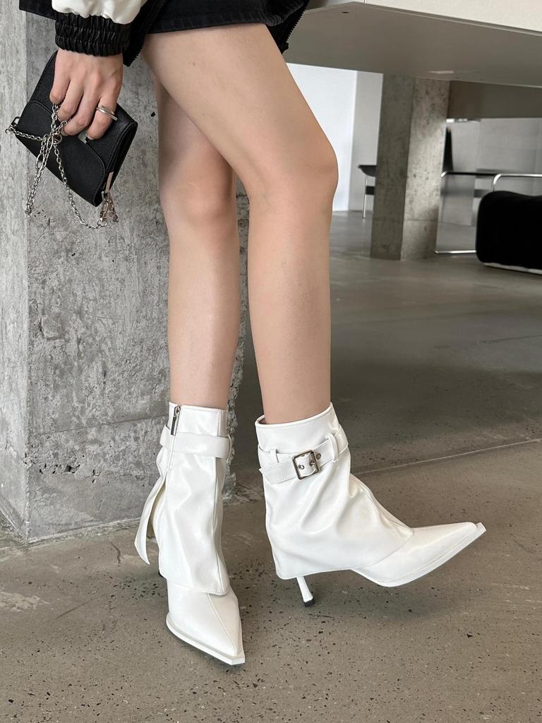 Niche design high-heeled short boots women's shoes 2025 autumn and winter new European and American babes pointed-toed stiletto mid-tube pants tube bo
