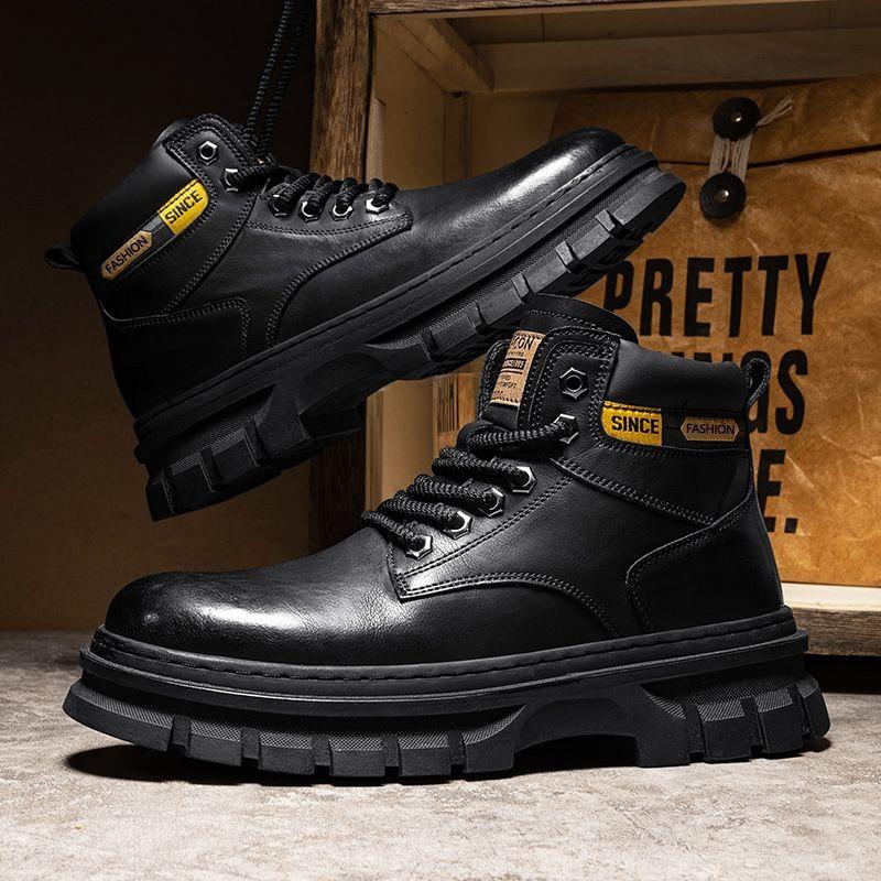 Fashion Vintage Men Platform Ankle Boots Autumn Winter British Chelsea Leather Boots Outdoor Non Slip Warm Casual Work Boot Botas Hombre