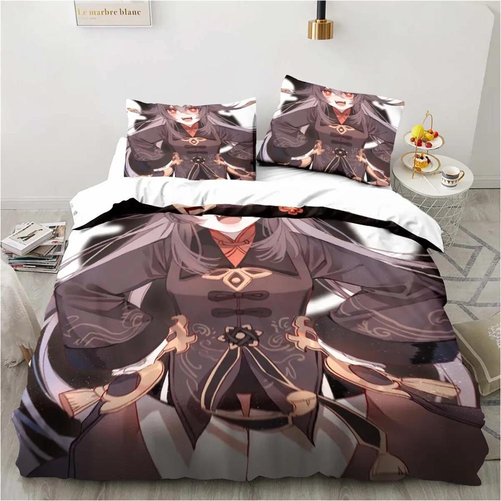 Cartoon Anime Genshin Impact Game Bedding Set for Bedroom Bedspreads for Bed Linen Comefortable Duvet Cover Quilt and Pillowcase
