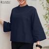 ZANZEA Women Stand Collar Loose Casual Long Sleeve Blouse