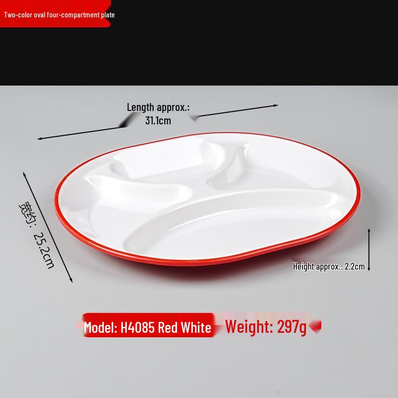 Two-Color Melamine Six-Grid Fast Food Serving Plate - School Cafeteria Rectangular Divider Plate