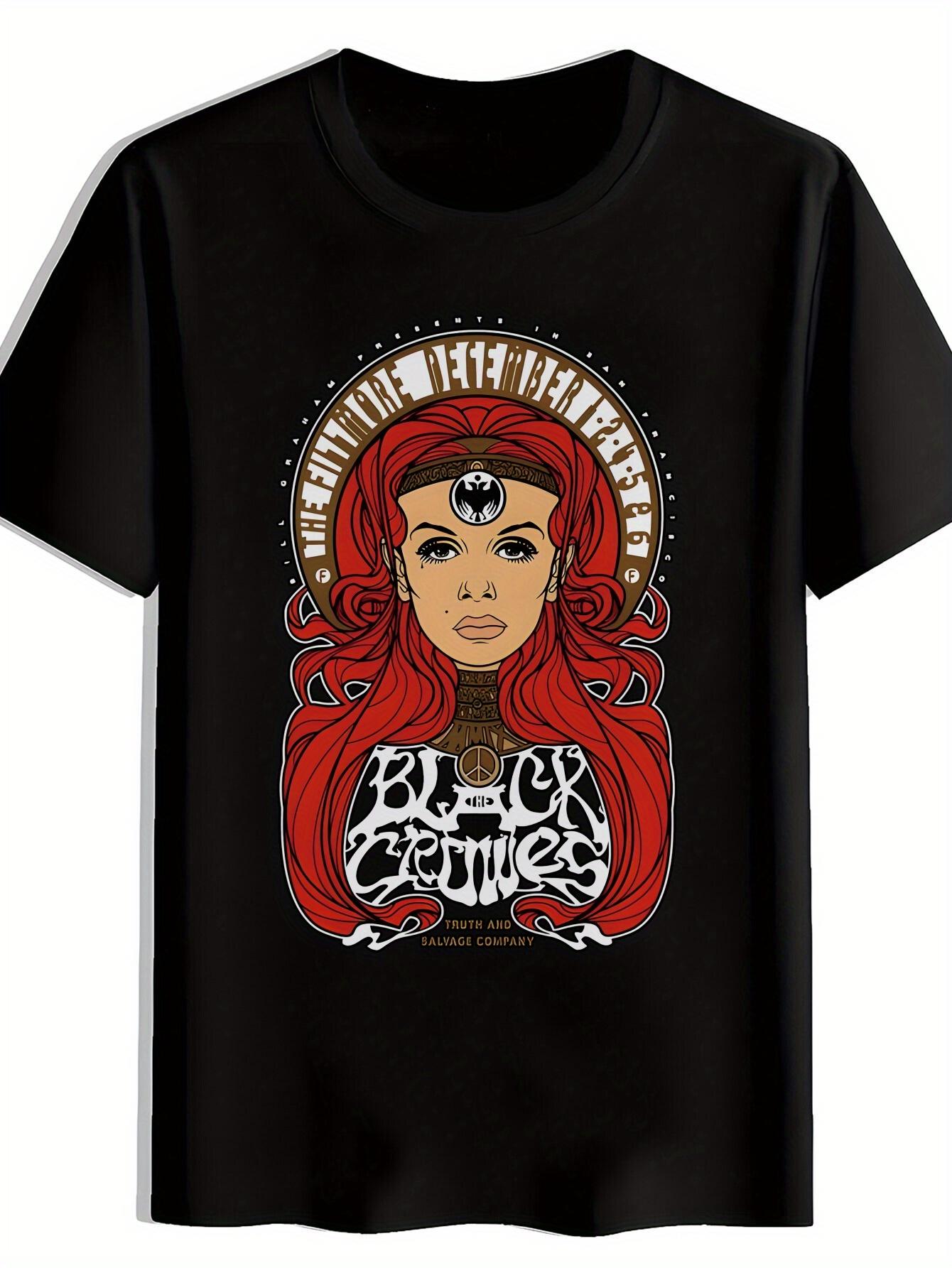 Black T-shirt with Vintage Rock Band Graphic - Black Crows Design XXXL