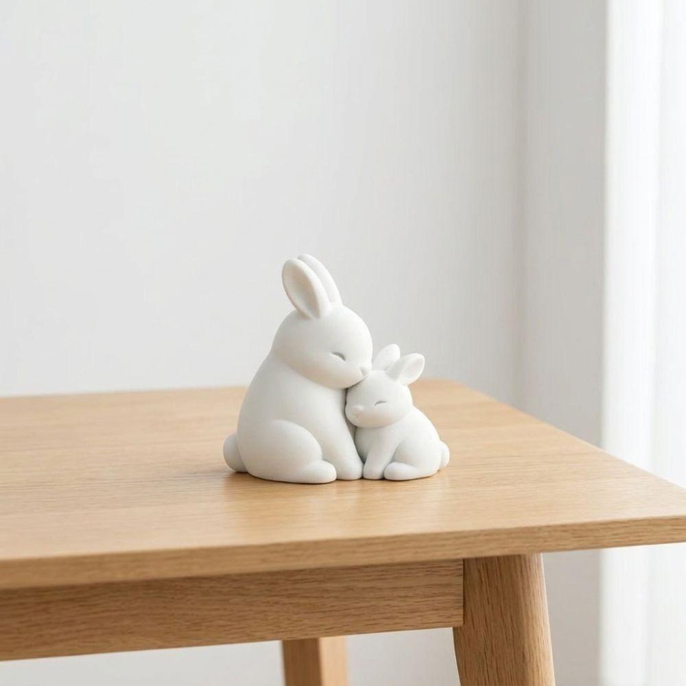 Artistic Mother and Child Bunny Figurine Fade-Resistant Warm Rabbit Desktop Decor Living Room
