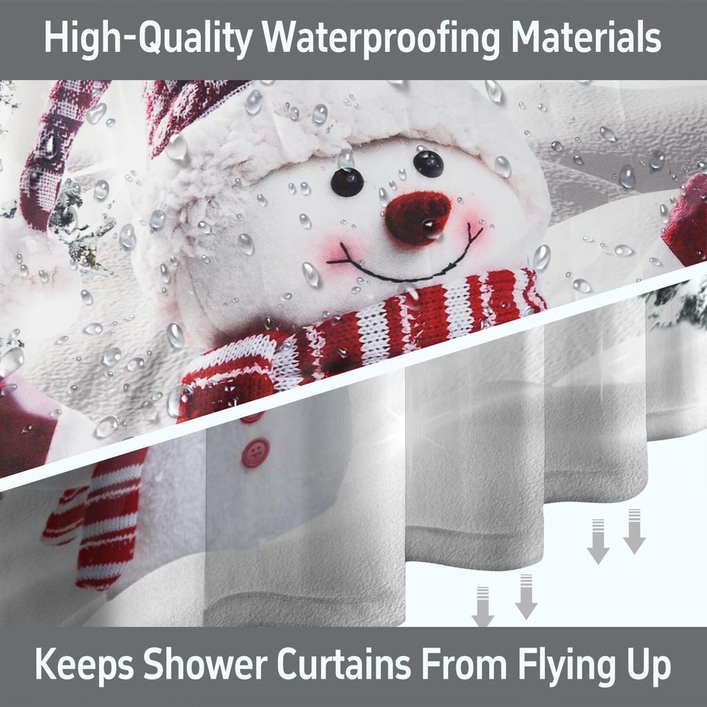 Christmas Shower Curtain Winter Snowman Xmas Pine Tree Shower Curtains For Bathroom Decor Waterproof And Mildew Resistant