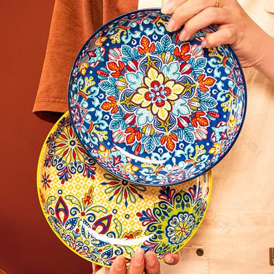 Piatti in Ceramica Stile Bohemien Retro Piatti Domestici Creativi di Alta Gamma Piatto da Cena Piatto Fondo Squisito per Frutta Vassoio Stoviglie