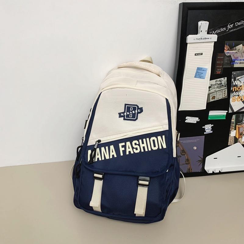 Men Letter Print Backpack Color Block Student Schoolbag Women Large Capacity Backpack