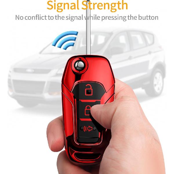 Sindeda Ford Key Fob Cover with Keychain, Soft Full Protection Key Shell, Compatible with Ford F150 F250 F350 F450 F550 Explorer Ranger Escape, Red
