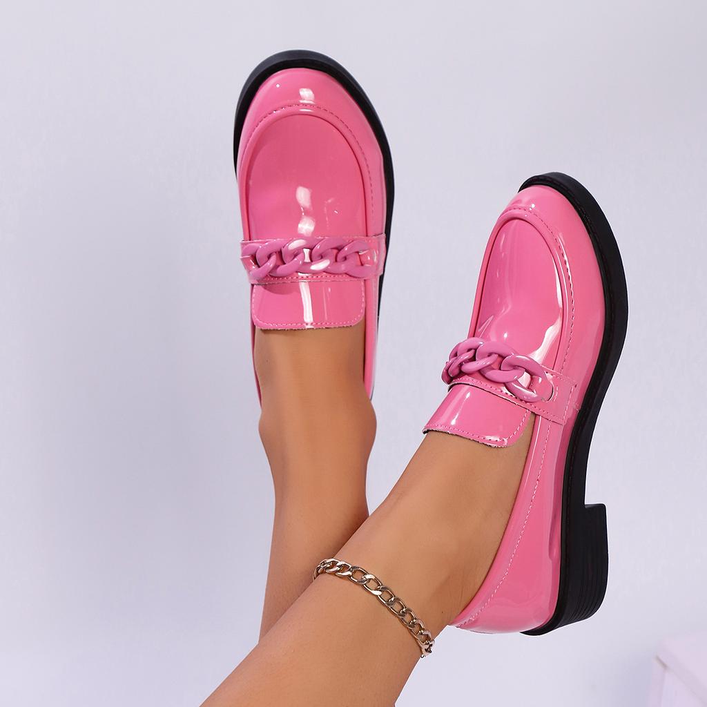Large Size Loafers Women's 2025 Spring and Autumn Foreign Trade New Solid Color Round Head Thick Heel Women's Casual British Single Shoes