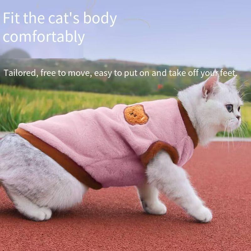 Winter Cat Clothes Thickened Warm, Cartoon Embroidery Plush Pet Coat for Cats – 4 Sizes S-XL