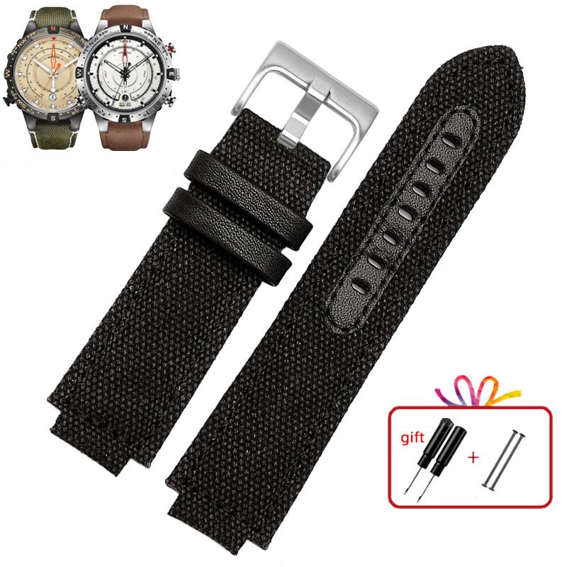 Cinturino in vera pelle per orologio Timex Tidal compass Cinturino T2n739 T2n720 T2n721 Cinturino in tela 24*16mm da uomo Bocca convessa