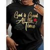 Womens Plus Size God Is Good All The Time Print Crew Neck T Shirt Polyester Knit Medium Stretch 180g M² All Season Black