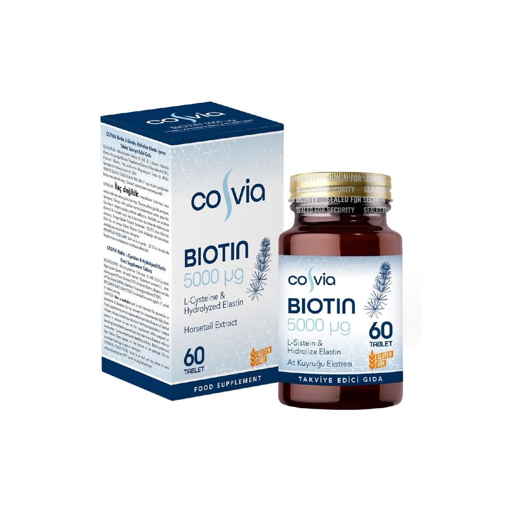 Biotyna 5000 mcg. L-cysteina, hydrolizowana elastyna, ekstrakt ze skrzypu polnego 60 tabletek