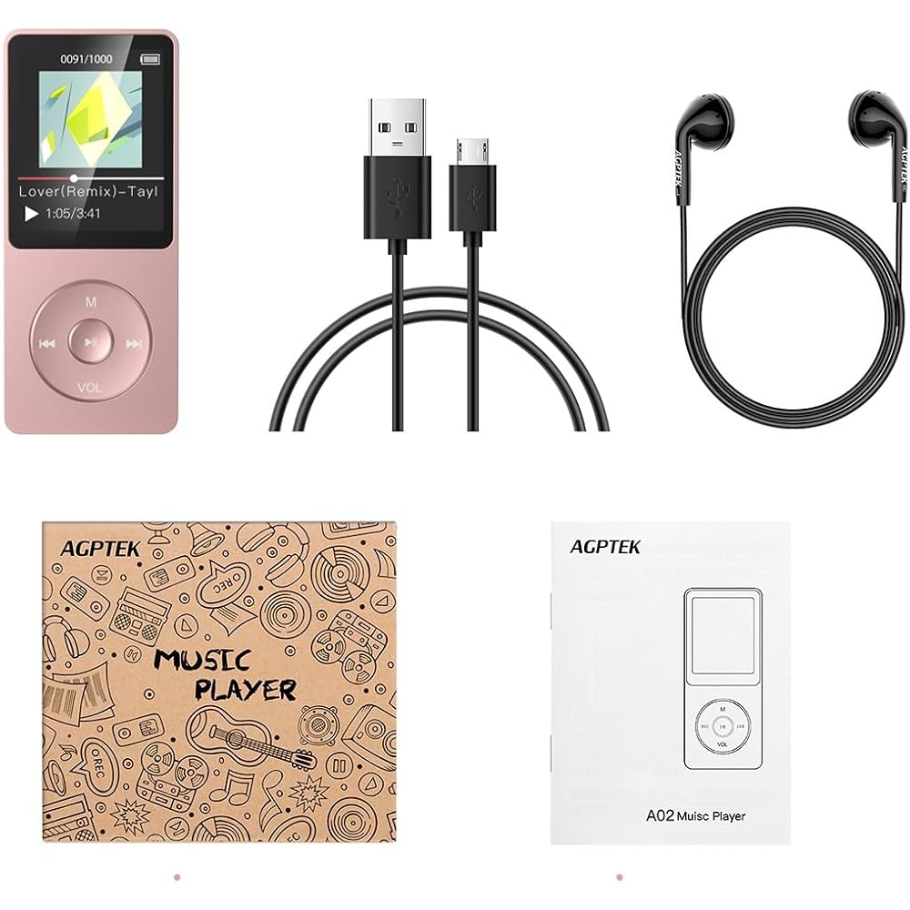 AGPTEK MP3 Player, HiFi Music Player, Ultra-lightweight, 16GB Built-in (Expandable Up To 64GB), Button Operation, 40 Hours Playback, Lossless Sound, F