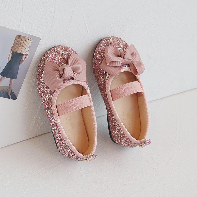 Toddlers Girls Shoes Glitter Leather Flats For Little Kids Children's Dress Shoes Bow-knot Princess Sweet Loafers Soft For Dance