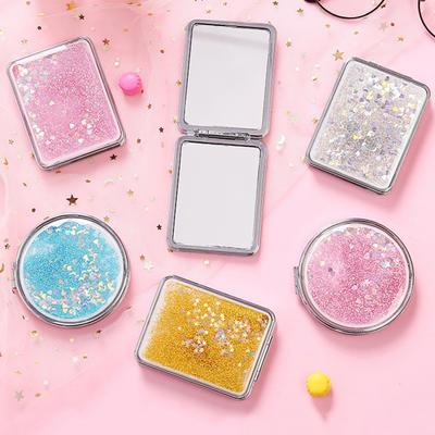Make-up Mirror Skládací Přenosné Lesklé Quicksand Oboustranně omyvatelné Make-up Čiré Kosmetické zrcadlo šetřící místo Nástroje pro krásu