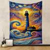 Colorful Lighthouse and Swirling Waves Design Patterned Tapestry for Bedroom and Living Room Home Decor