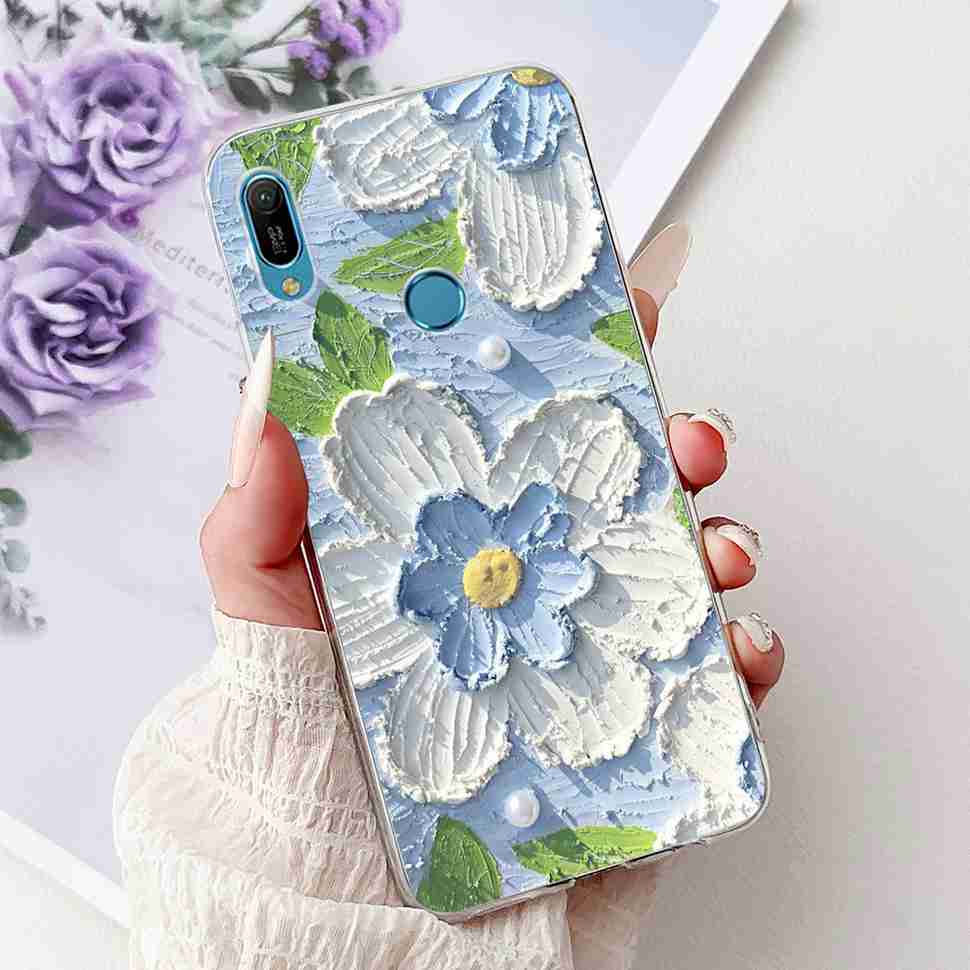 Pour Huawei Y6 2019 MRD-LX1F Coque Fleurs d'Été Silicone Souple TPU Cover Pour Huawei Y6 Prime 2019 6.09" Coques Pare-chocs Mode Fille