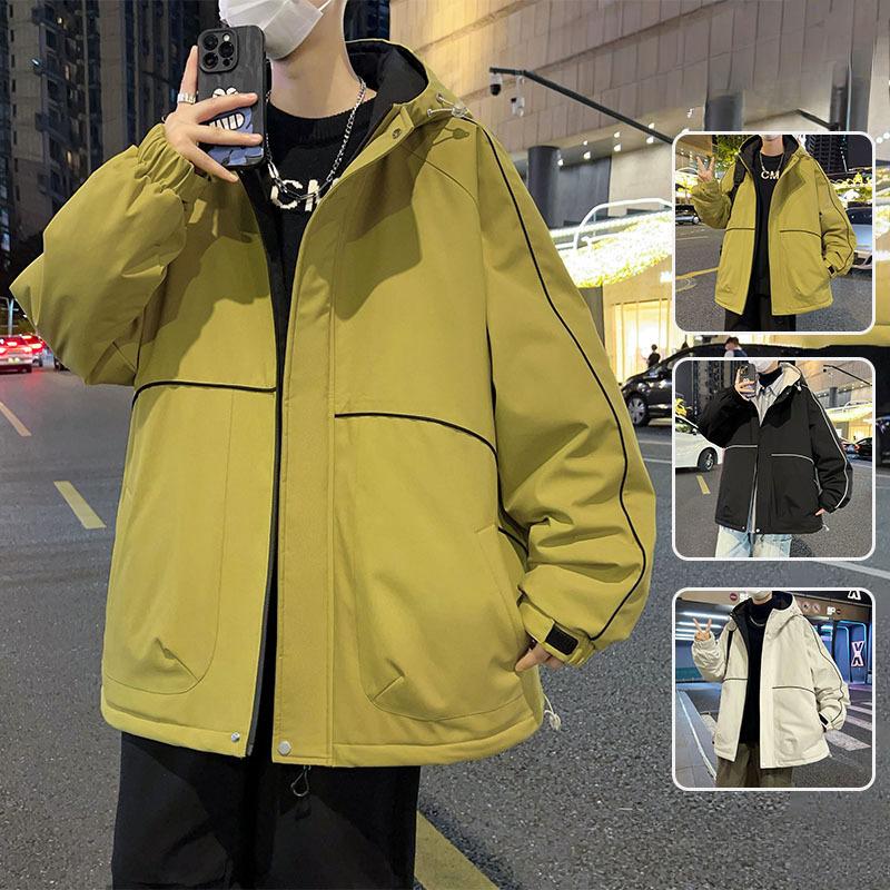 

Стеганая одежда мужская осень и зима новая мужская одежда больших размеров свободная теплая хлопковая одежда куртка с капюшоном L жёлтый